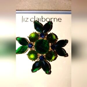 NEW Green Gemstone Gold Tone Brooche Pin
